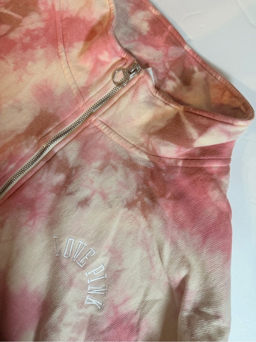Victorias Secret PINK Full Zip Tie Dye Sweatshirt Size XL Embroidered Pink Peach